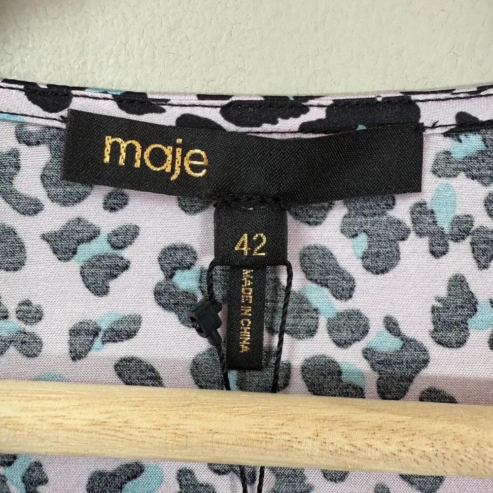 Maje Draped Leopard Print Mini Dress Women's XL Pink Faux Wrap Ruched Party NWT - Image 11