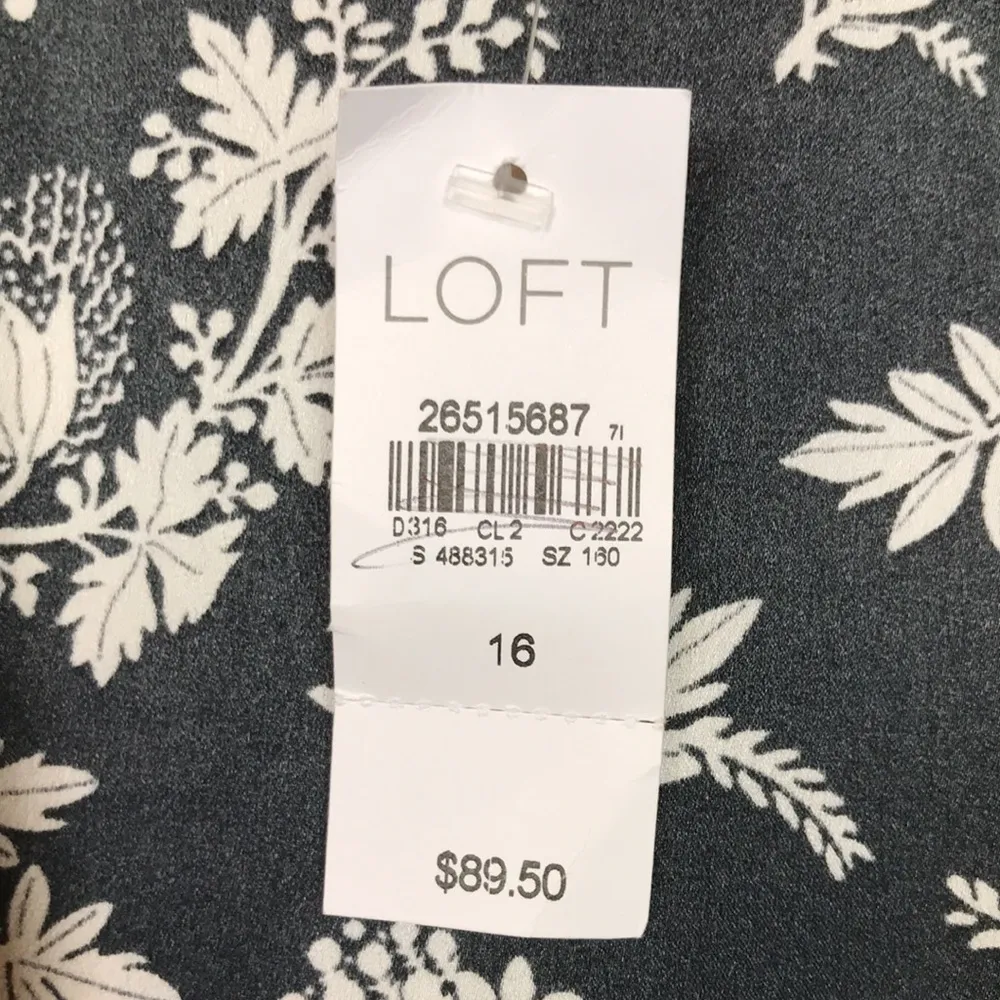 NWT LOFT Women’s Floral Print Black White Long Sleeve Wrap Dress - Image 9