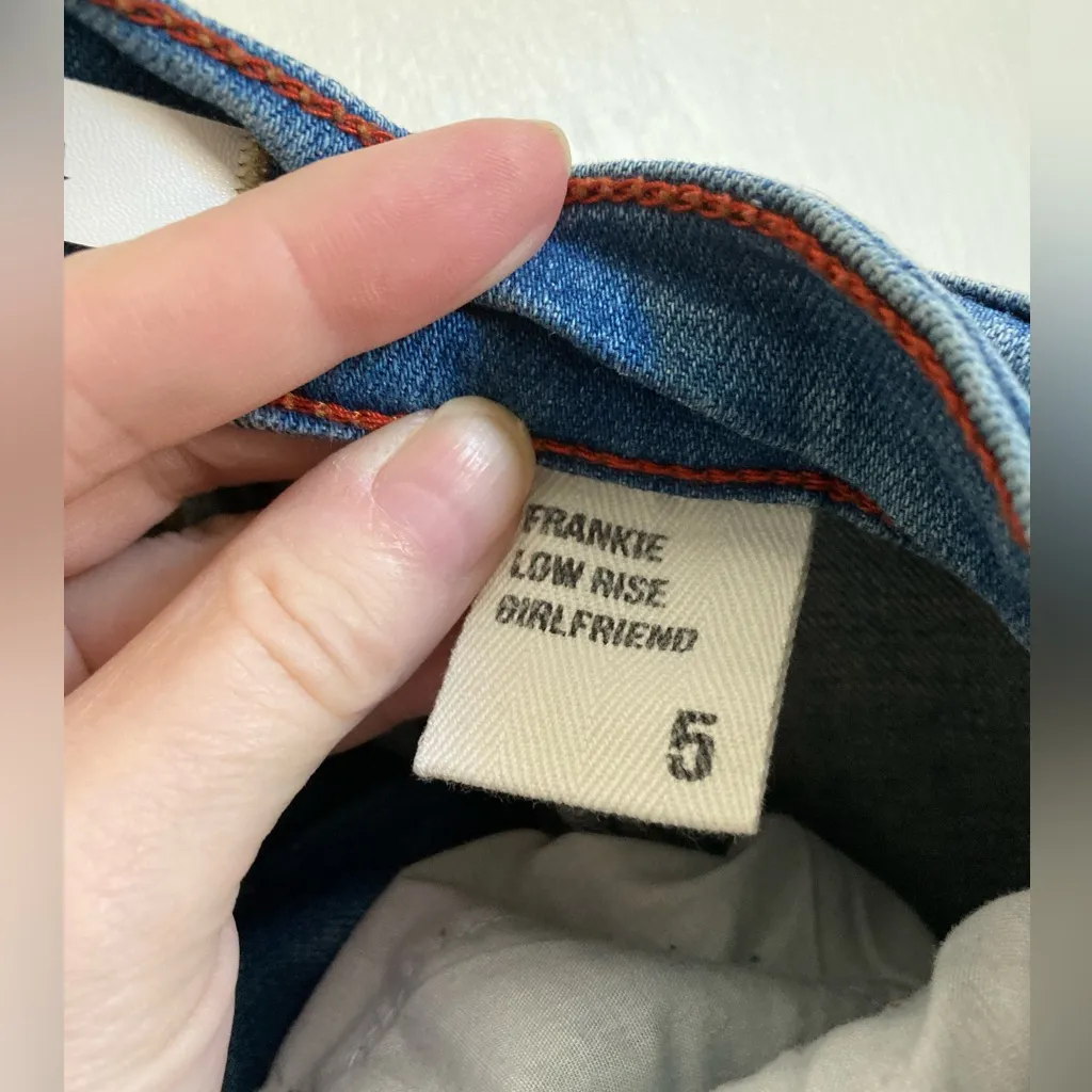 Eunina Medium Wash Frankie Low Rise Girlfriend Distressed Ripped Denim Jeans #S - Image 3