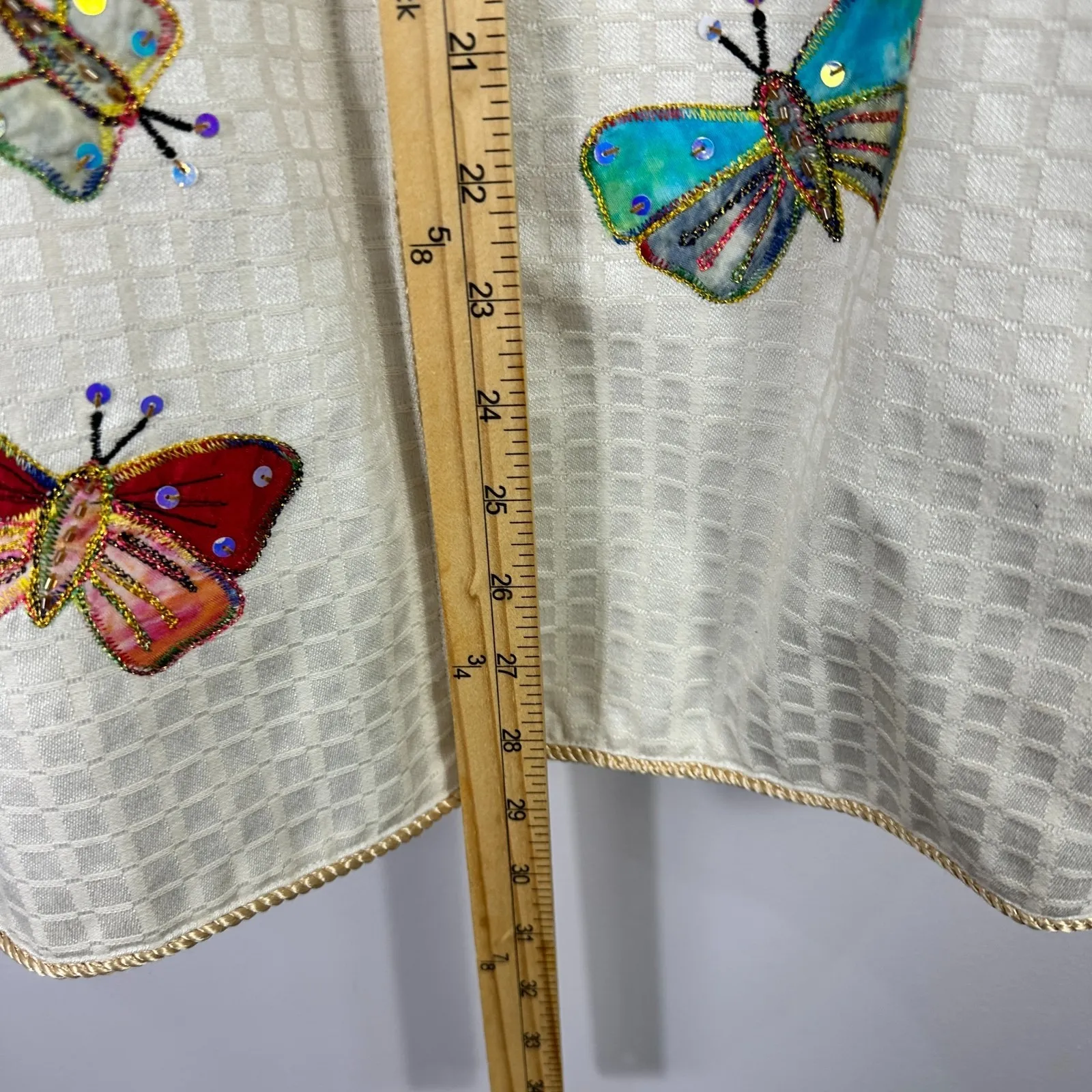 Indigo Moon Butterfly Embroidered Jacket Womens 1X Cream Sequin Whimsical Artsy - Image 6