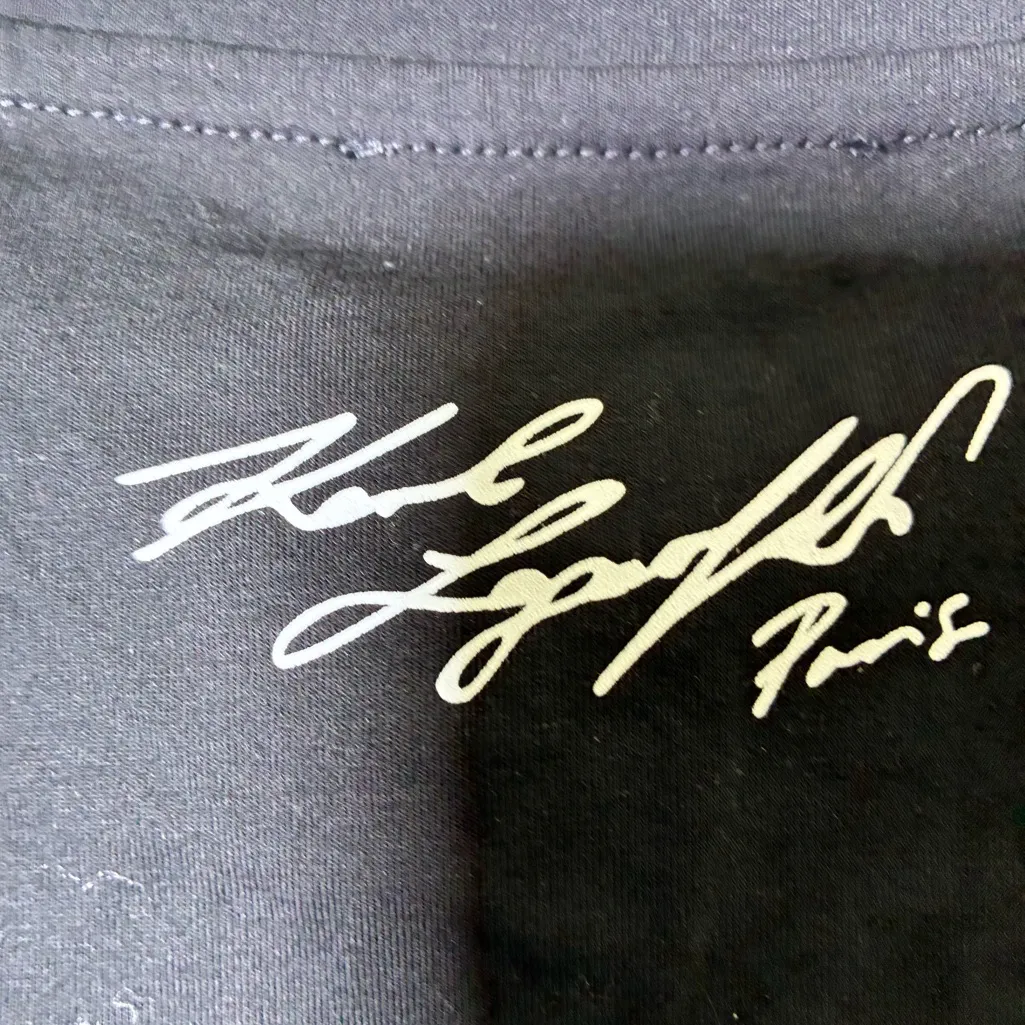 NWOT KARL LAGERFELD Black Graphic T-Shirt with White Sketches and Bling!!! - Image 7