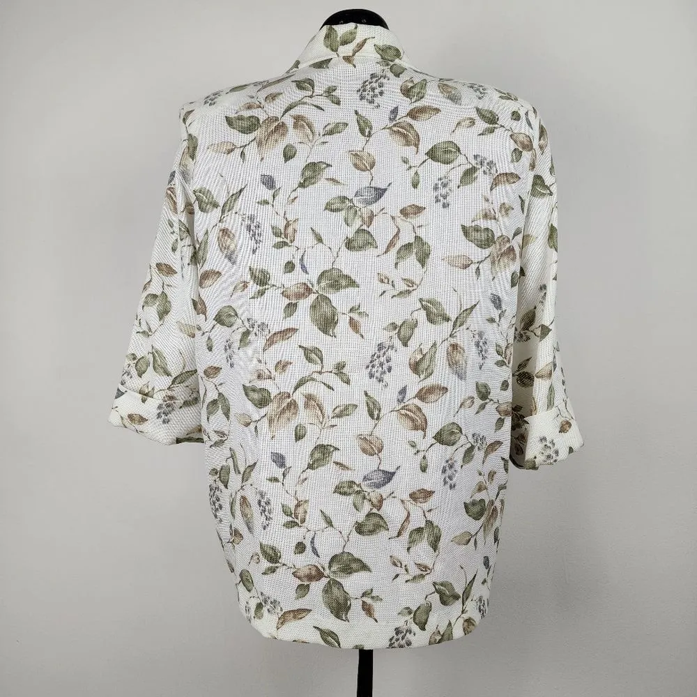 Alice Stuart Cream Floral Blazer Jacket Shoulder Pads USA Made Size M Petite Green - Image 9