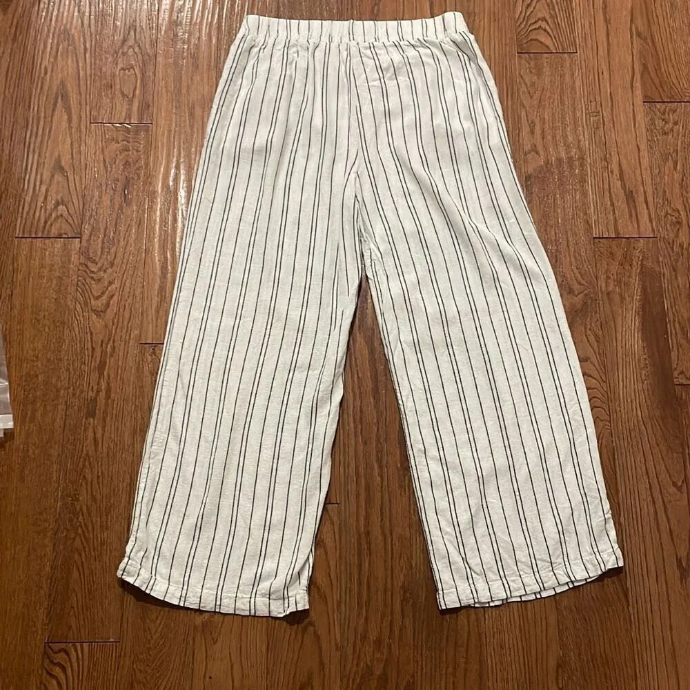 Cali 1850 Linen White striped smocked waist wide leg pant large - Image 8