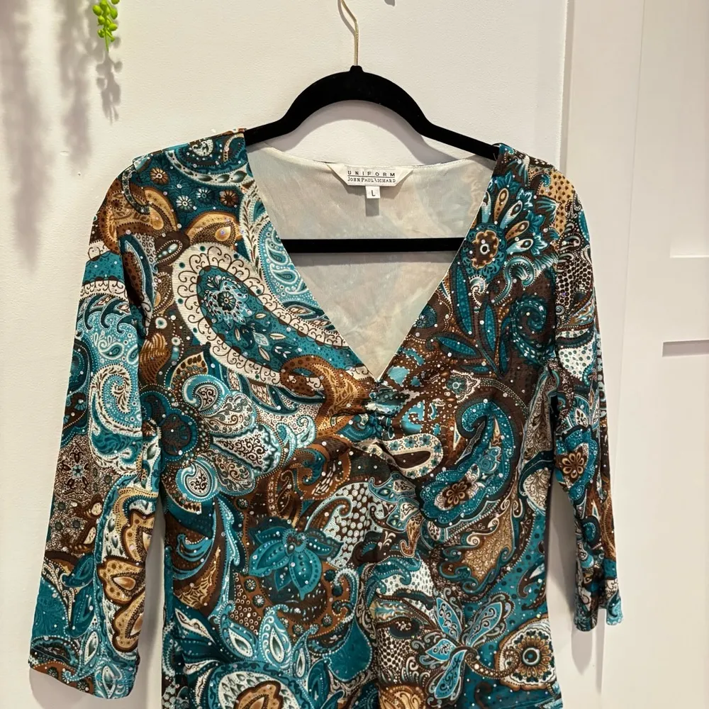 Uniform John Paul Richard Blue Brown Paisley Sequins Y2K Euro V - Image 3