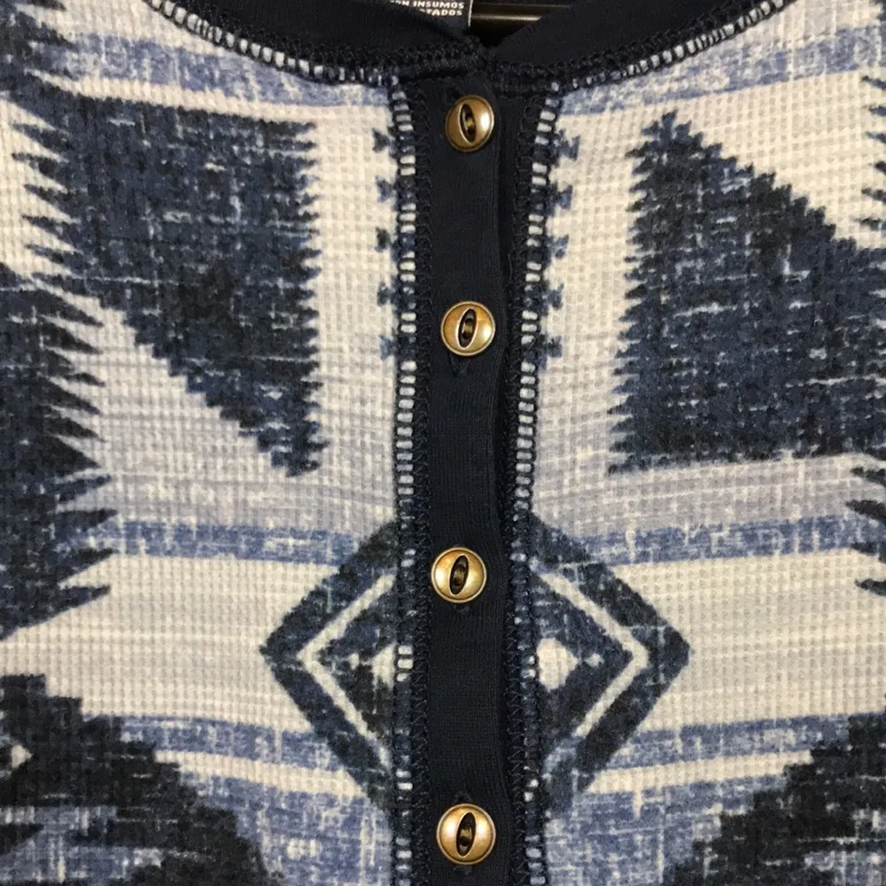 Chaps Women’s Aztec Southwestern Patterned Knit Blue Long Sleeve Henley Shirt - Image 4