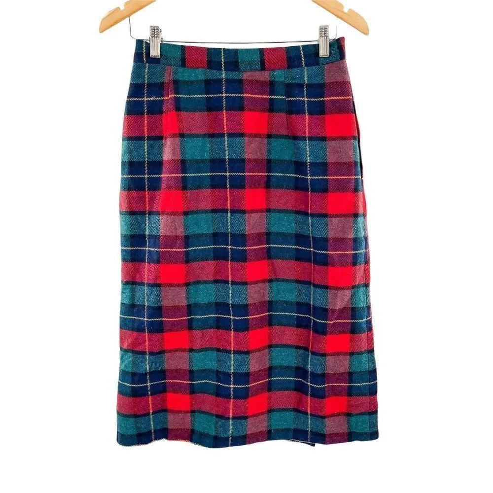 Vintage Boundary Waters Plaid Wool Pleated Midi Skirt 12 - Image 16