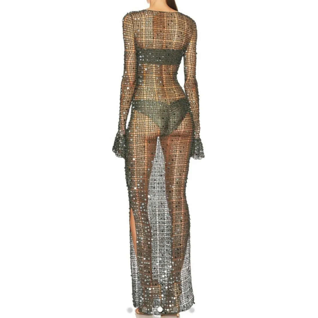 NEW‎ Aya Muse x REVOLVE Crochet Maxi Dress in Olive Green XL - Image 3