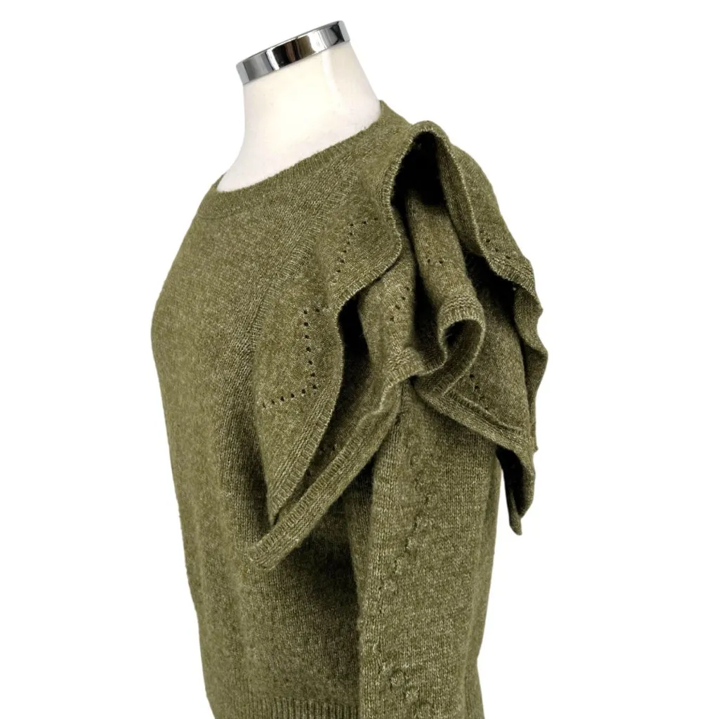 Grey Collective Ruffle Sleeve Sweater Olive Green Size Medium - Image 4
