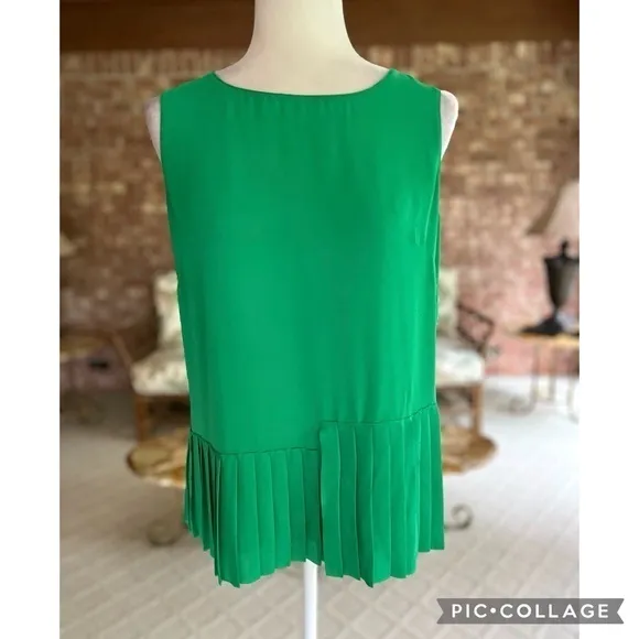Banana Republic Top Pleated Hem Emerald Green S Sleeveless Chic Lunch Office - Image 2