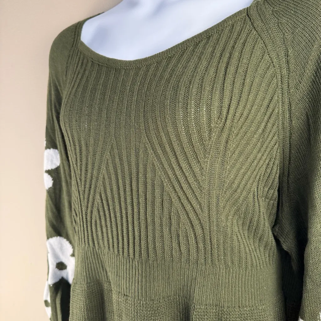 Bloomchic Floral Jacquard Cinched Waist Cable Knit Stretchy Pullover Sweater 5X Green Size 28 - Image 3