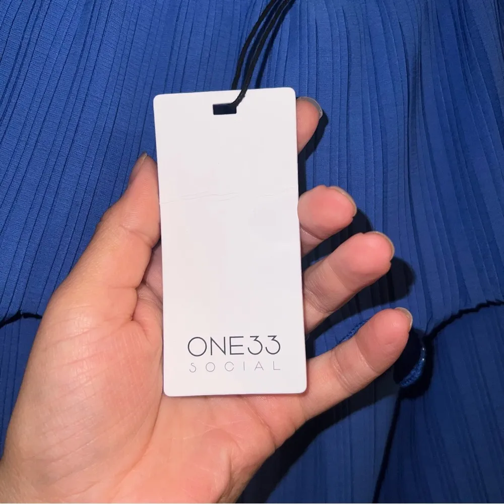 NWT One33 Social Ariel Pleated Tier Halter Mini Dress in Chiffon And Georgette Blue Size 2 - Image 6