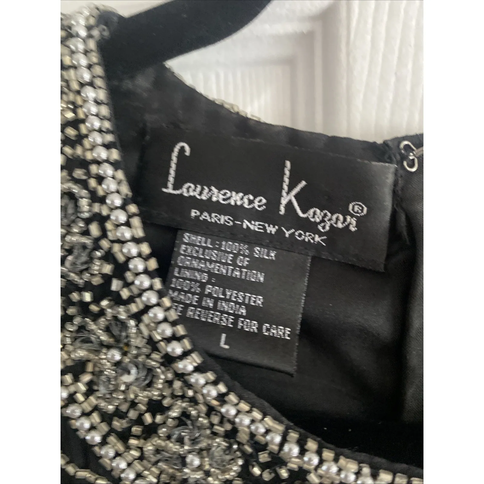 Laurence Kazar Womens Large Black Silk Floral All Over Beaded Top Event Gala - Image 3