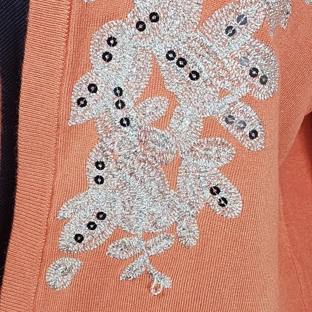 INC International Concepts Open Front Cardigan Sweater Silver Applique Orange Size L - Image 5