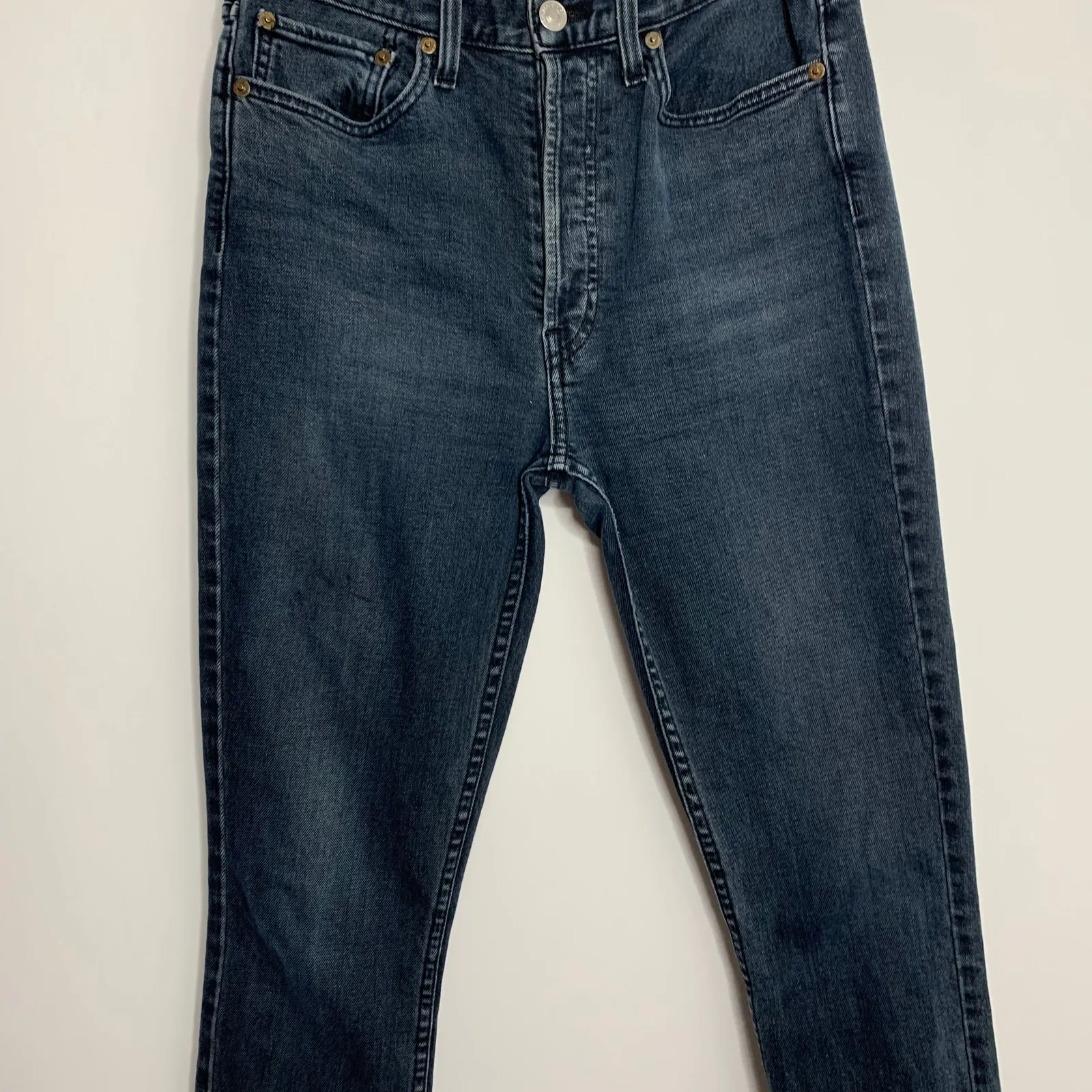 Re/Done Redone Jeans Raw Fray Hem Button Fly 721-3WHRAC Washed Black Womens 29 - Image 13