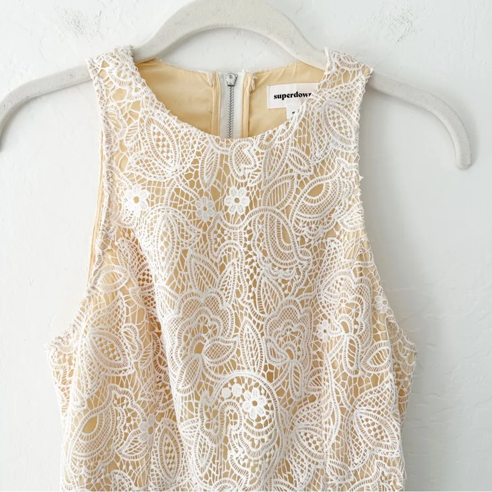 superdown Patty High Neck Crochet Dress in Ivory White | Small - Image 3