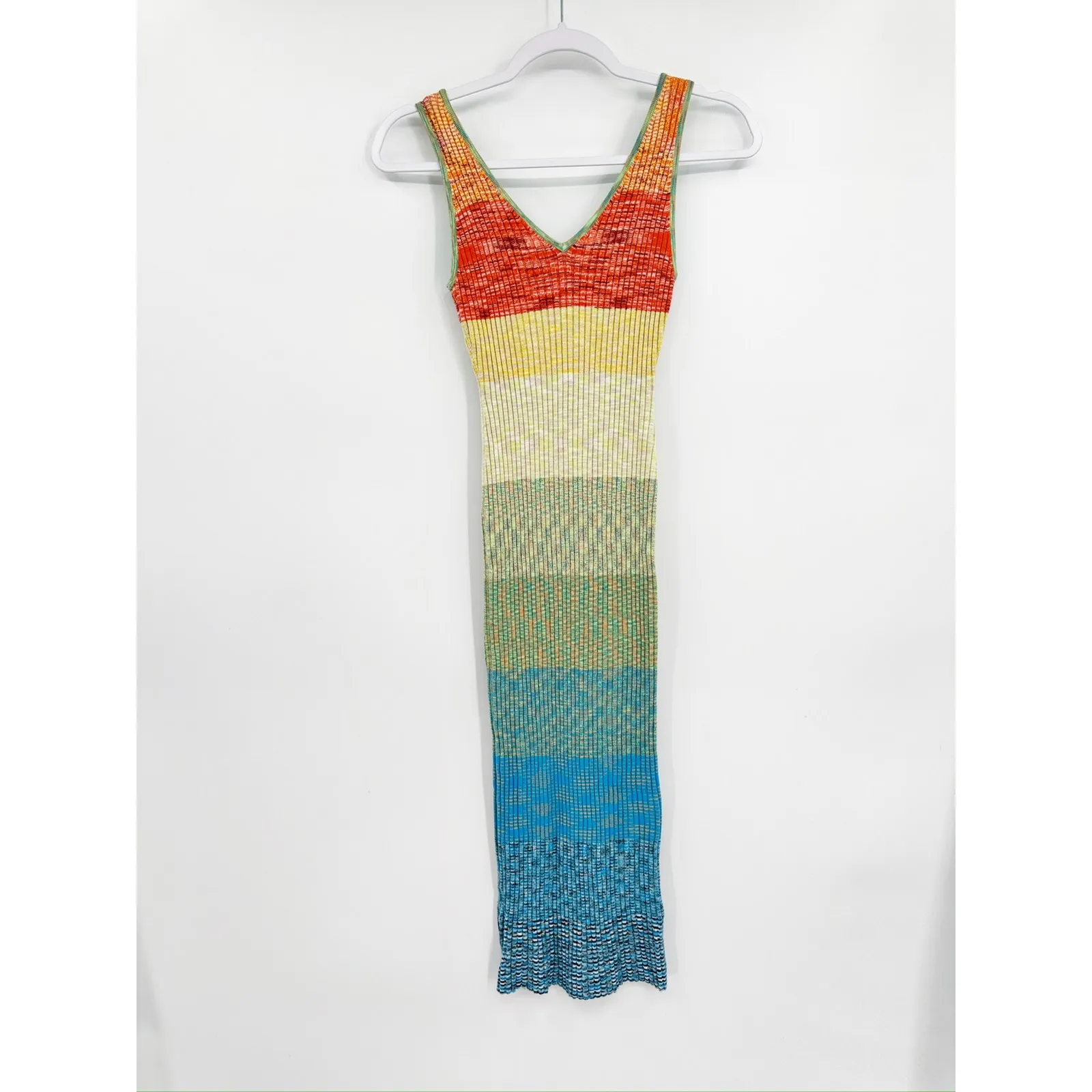 STAUD Dana Space-Dye Stripe Ribbed Knit Sleeveless Midi Dress Size Small - Image 3