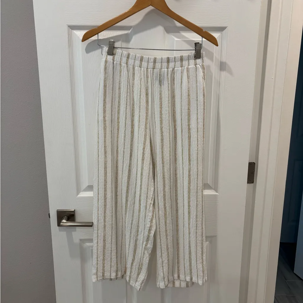 JM Collection White and Tan Striped Cropped pants size Medium‎ - Image 10