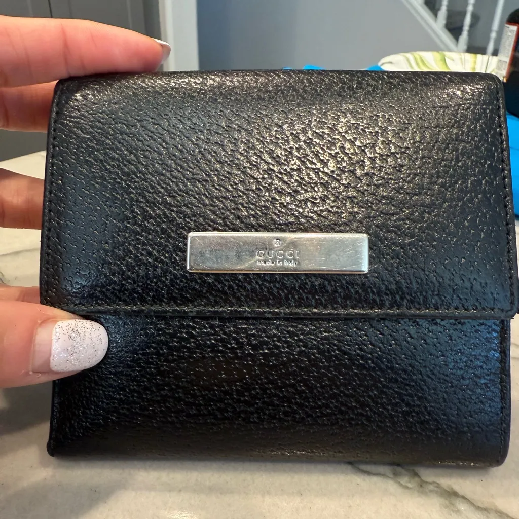 Gucci Black Compact Bifold Leather Wallet Silver Hardware - Image 5