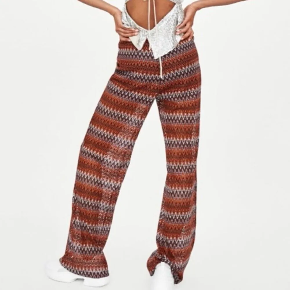ZARA Trafaluc Zig Zag Chevron Open Knit Wide Leg Pants - Small - Image 12