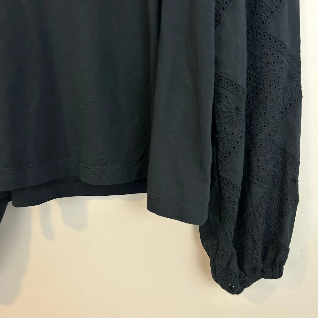 ME+EM Navy Blue Eyelet Lace Balloon Sleeve Jersey Cotton Boho Top Size 10 - Image 7