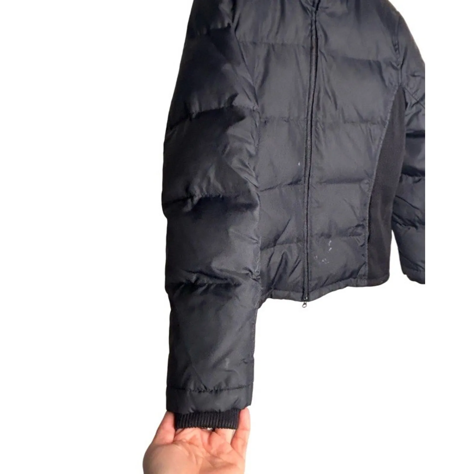 Old Navy Coat Puffer Size Medium Vintage Black Side Panels Down Feather FLAWED - Image 12