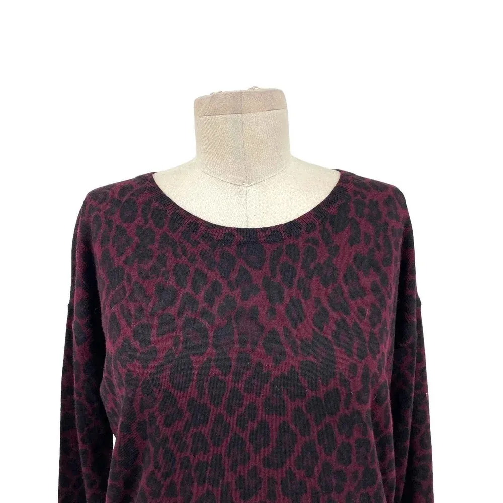 The Kooples Burgundy Leopard Animal Print Merino Wool Sweater Size Medium - Image 2