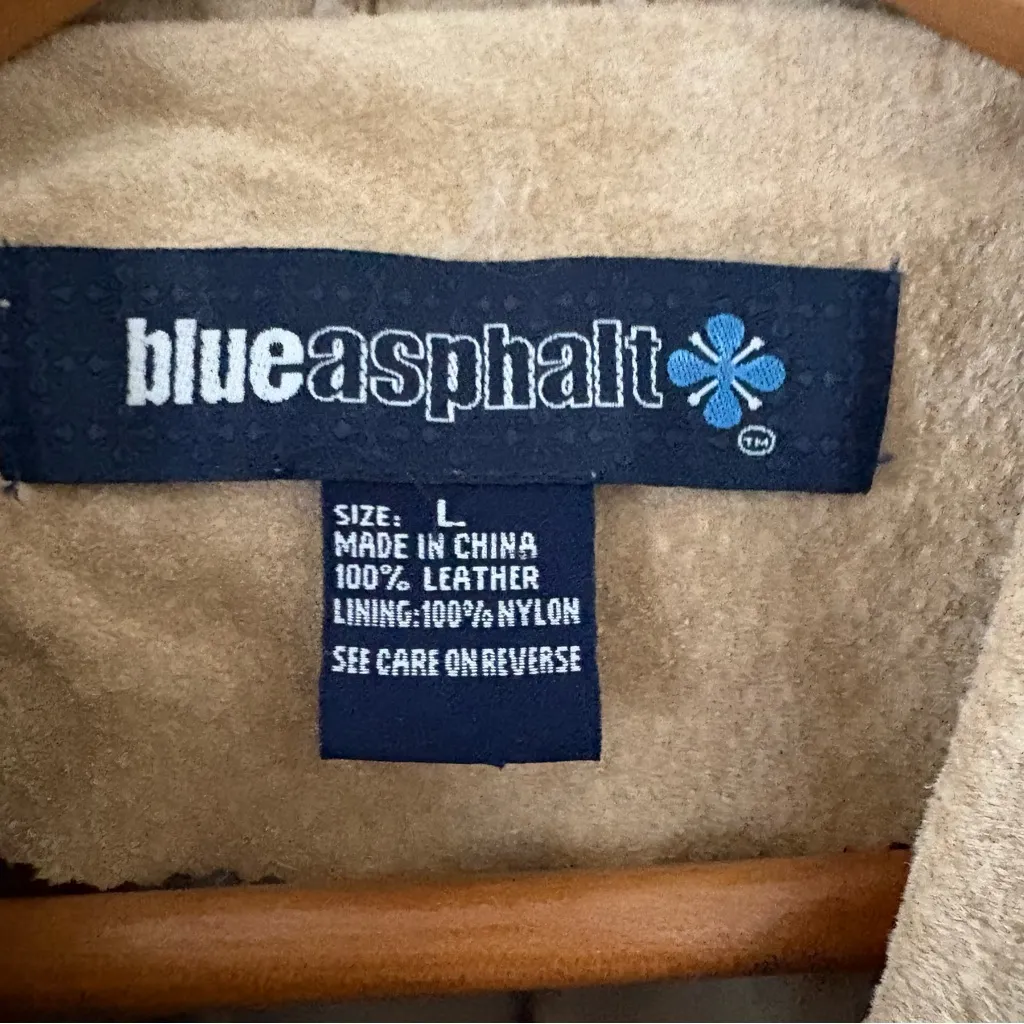 Vintage Y2K Blue Asphalt 100% leather suede jacket tan button front women size L Size L - Image 7