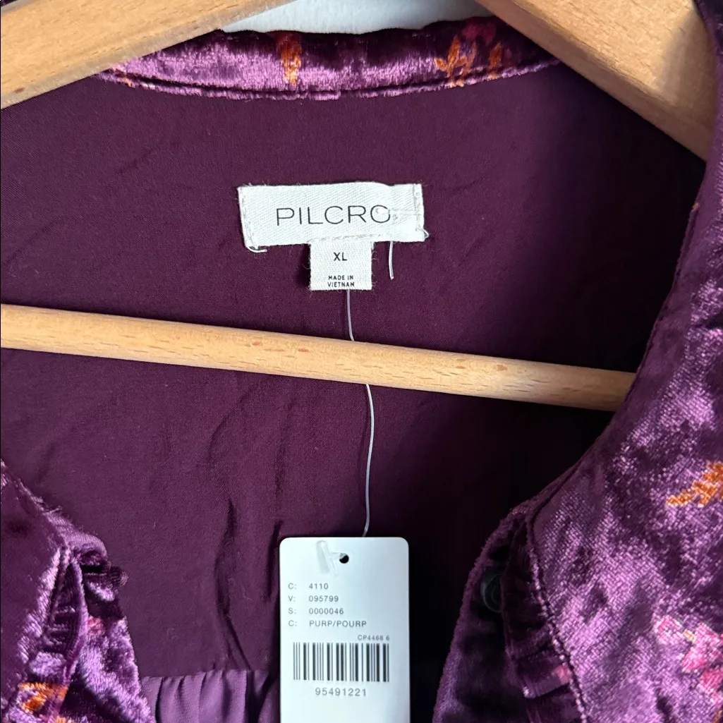 NEW Anthropologie Keira Collared Velvet Button Up Blouse In Dark Purple XL - Image 7