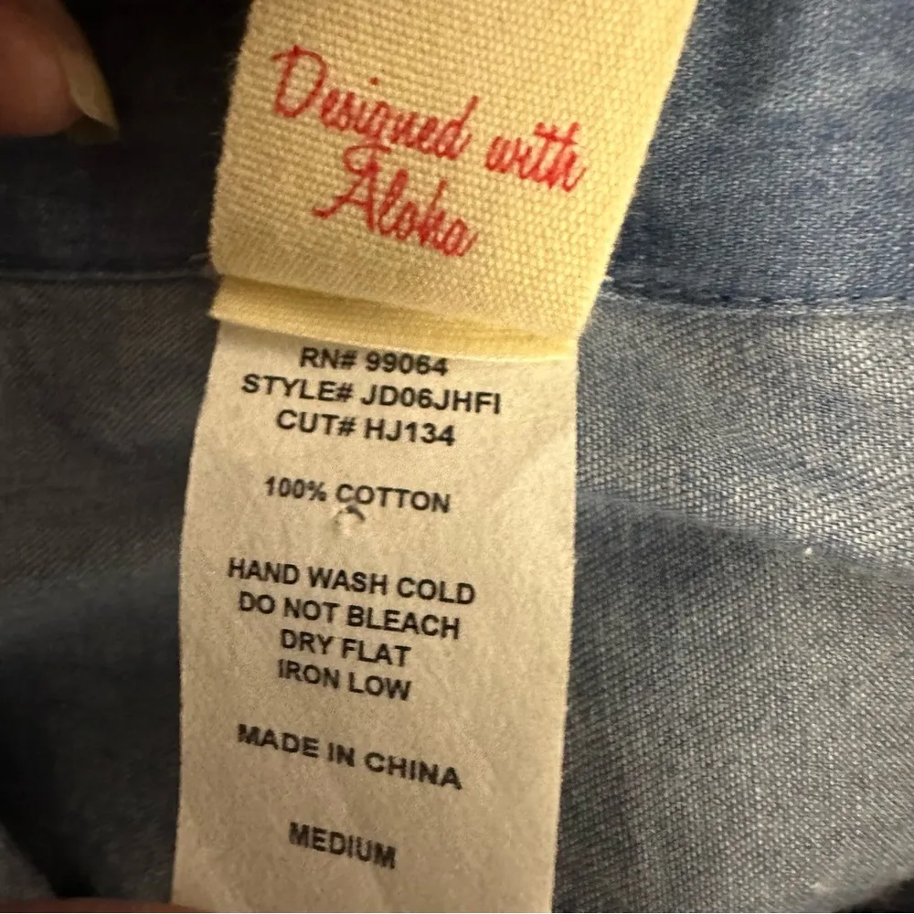 Honolua Wahine Sleeveless Lightweight Cotton Lace Up Collared Pocket Dress M Blue Size M - Image 9