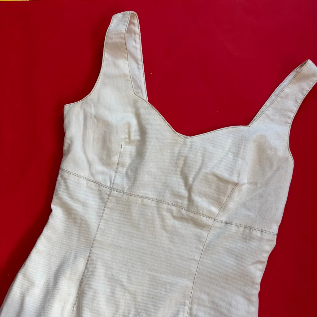 Esprit Vintage 90s Classic Elegant Solid Cream Button Back Mini Dress - Image 2