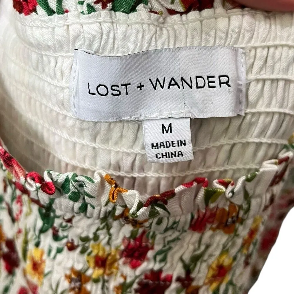 Lost + Wander Floral Maxi Dress Renee Smocked Off Shoulder A Line Size M - Image 9