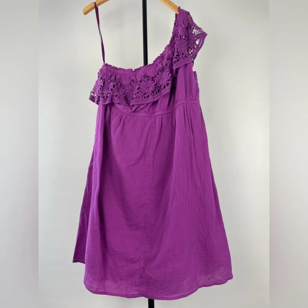 Lane Bryant Purple Cotton Gauze One Shoulder Embroidered Blouse‎ - Image 6