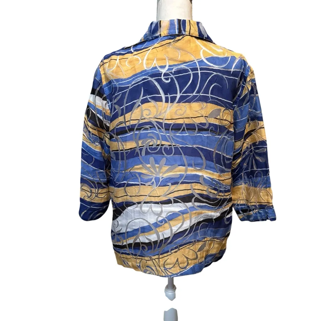 Allison Daley Blue and Yellow Button Down Abstract Blouse size XL petite - Image 2