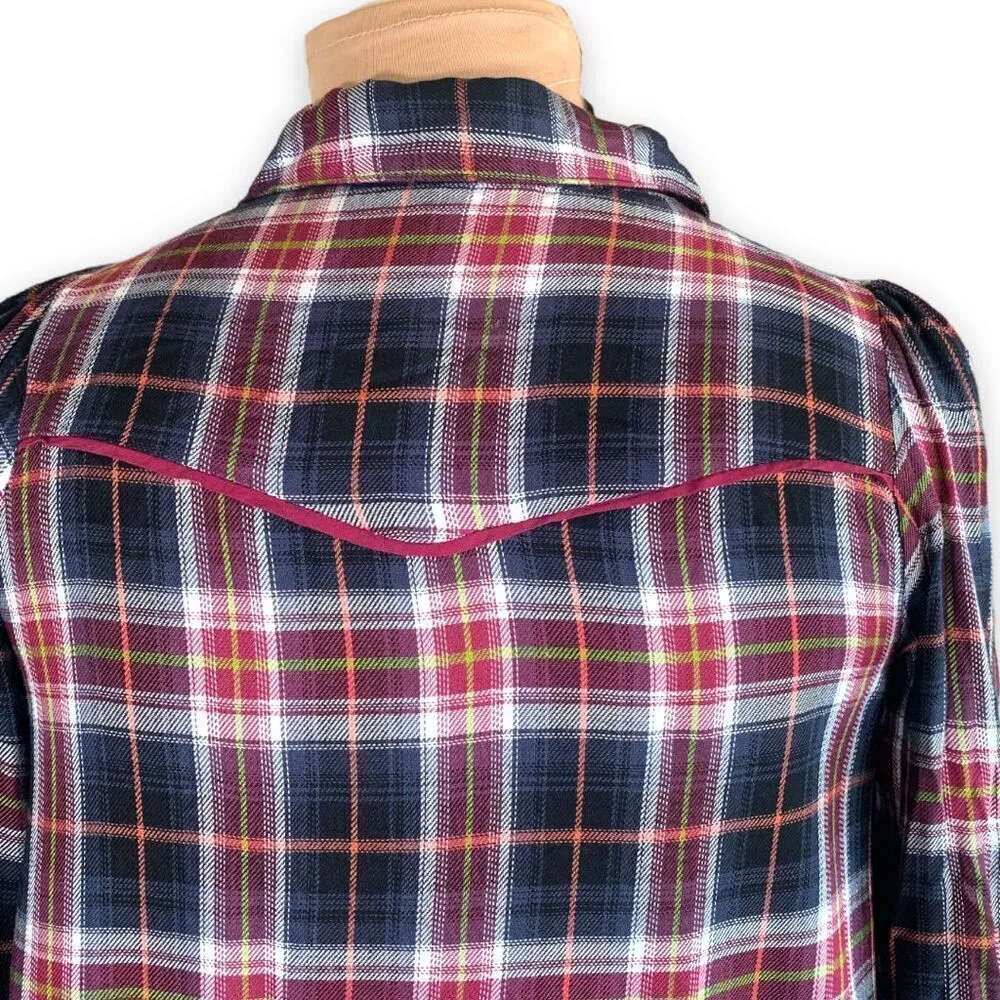 Wild Fable Red Black White Plaid Button-Down Long Sleeve Western Shirt Medium - Image 4