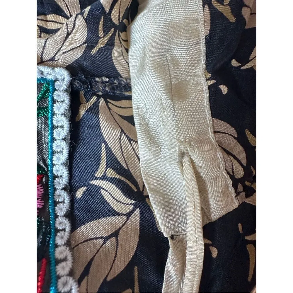 Johnny Was Womens Black Cream Dress Silk Tunic Cover Up Floral Cinch Waist Hoode - Image 13