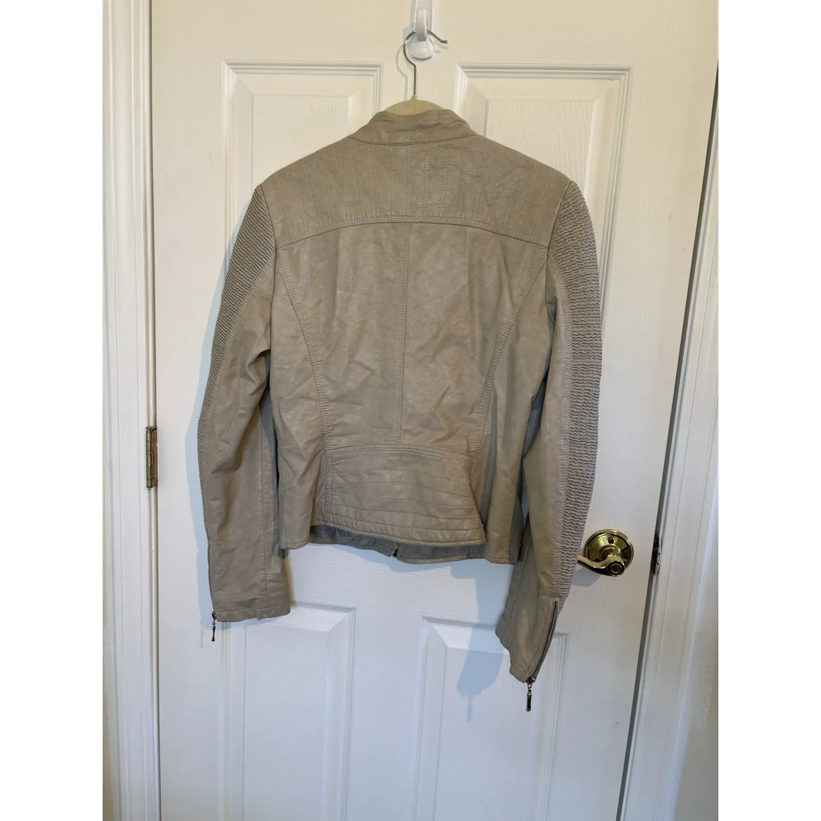 LA Coalition Moto Jacket Faux Leather Size Medium Fall Jacket Vegan Leather Tan - Image 2