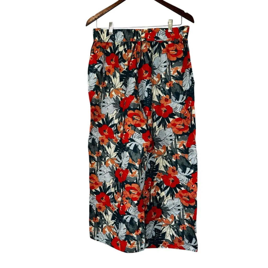 C&C California Multicolor Floral 100% Linen Flowy Pants Sz Large Blue Red Cream - Image 3