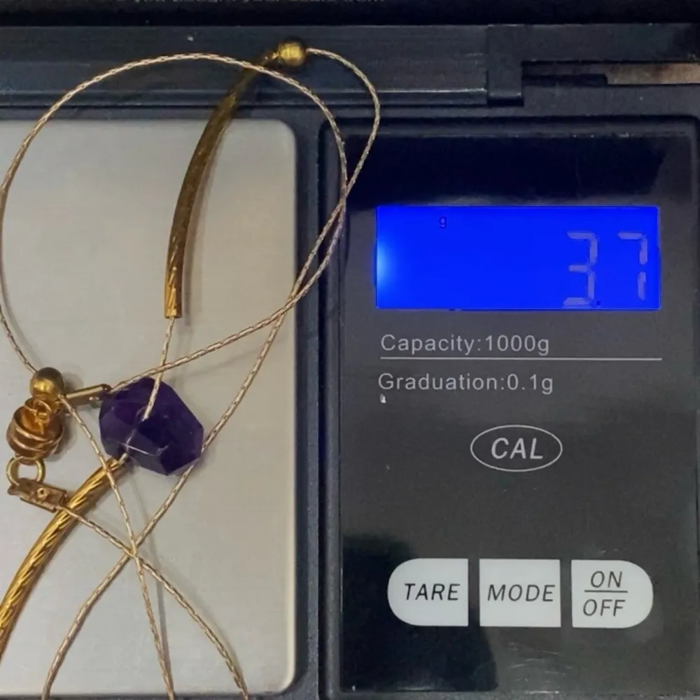 Natural Raw Amethyst Pendant Magnetic Clasp Gold-tone Skinny Chain Necklace - Image 8