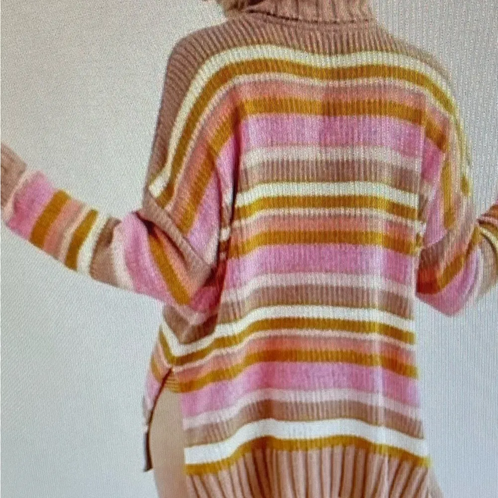 Aerie pink multicolored sunset striped slouchy chenille turtleneck sweater, XS - Image 14