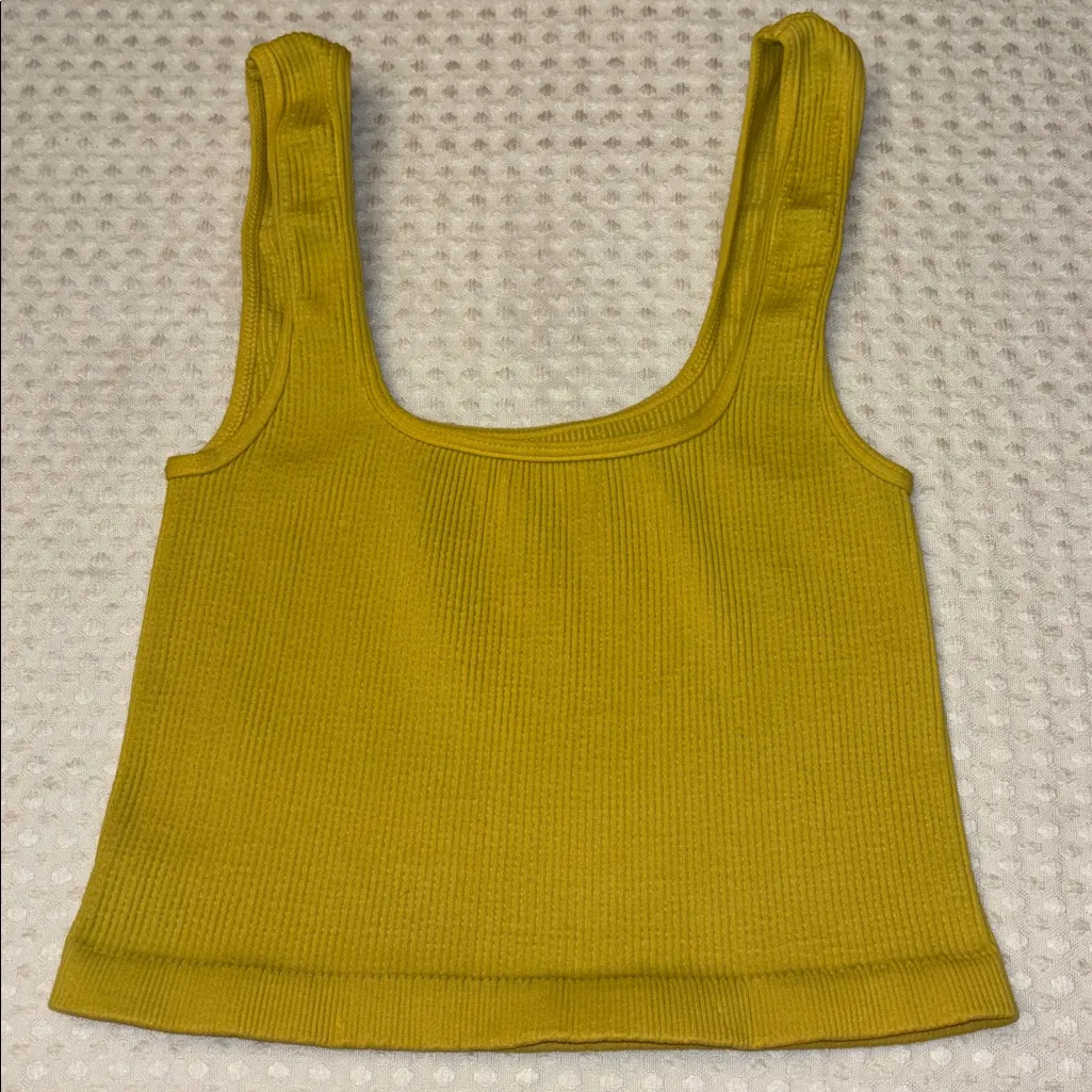 NEW! Free People HAPPINESS RUNS SQUARE NECK Ribbed Crop Top XS/S Gold Green - Image 4