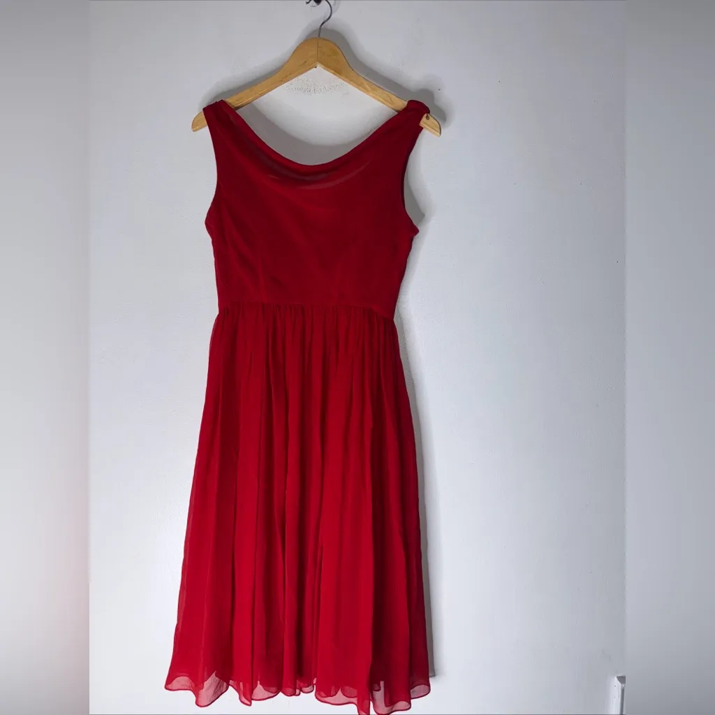 moulinette soeurs Red Silk Chiffon Fit N Flare Sleeveless Dress‎ Size 2 - Image 2