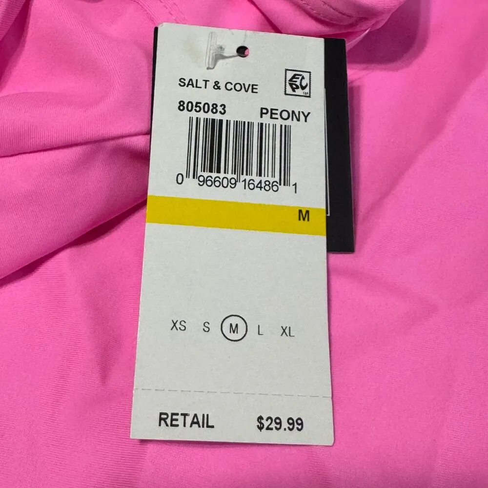 SALT + COVE Tankini Gathered Tie Front Cut Out Swim Suit Pink Peony NWT Medium - Image 5