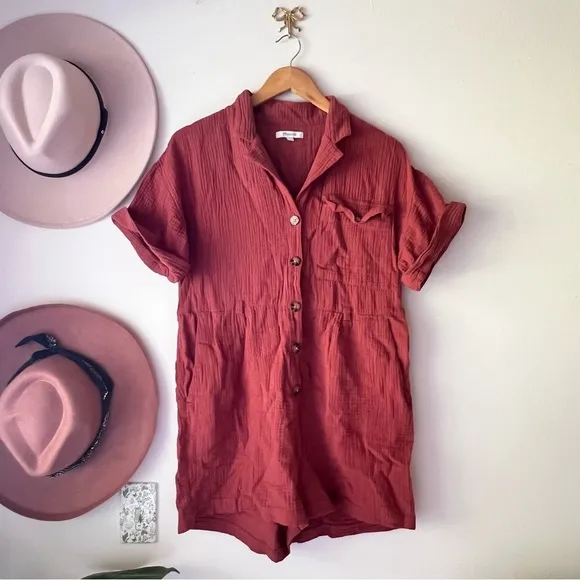 MADEWELL Lightspun Safari Romper SIZE SMALL cotton gauze lightweight‎ breathable - Image 2