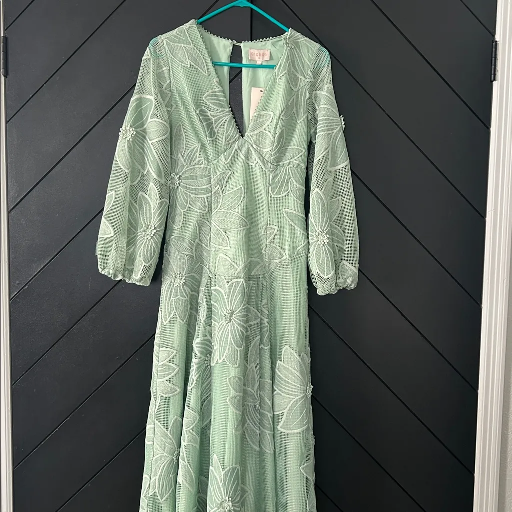 NWT NEW Cibeon Sarilla Long Sleeve Lace Gown Mint Green GORGEOUS Size XS - Image 5