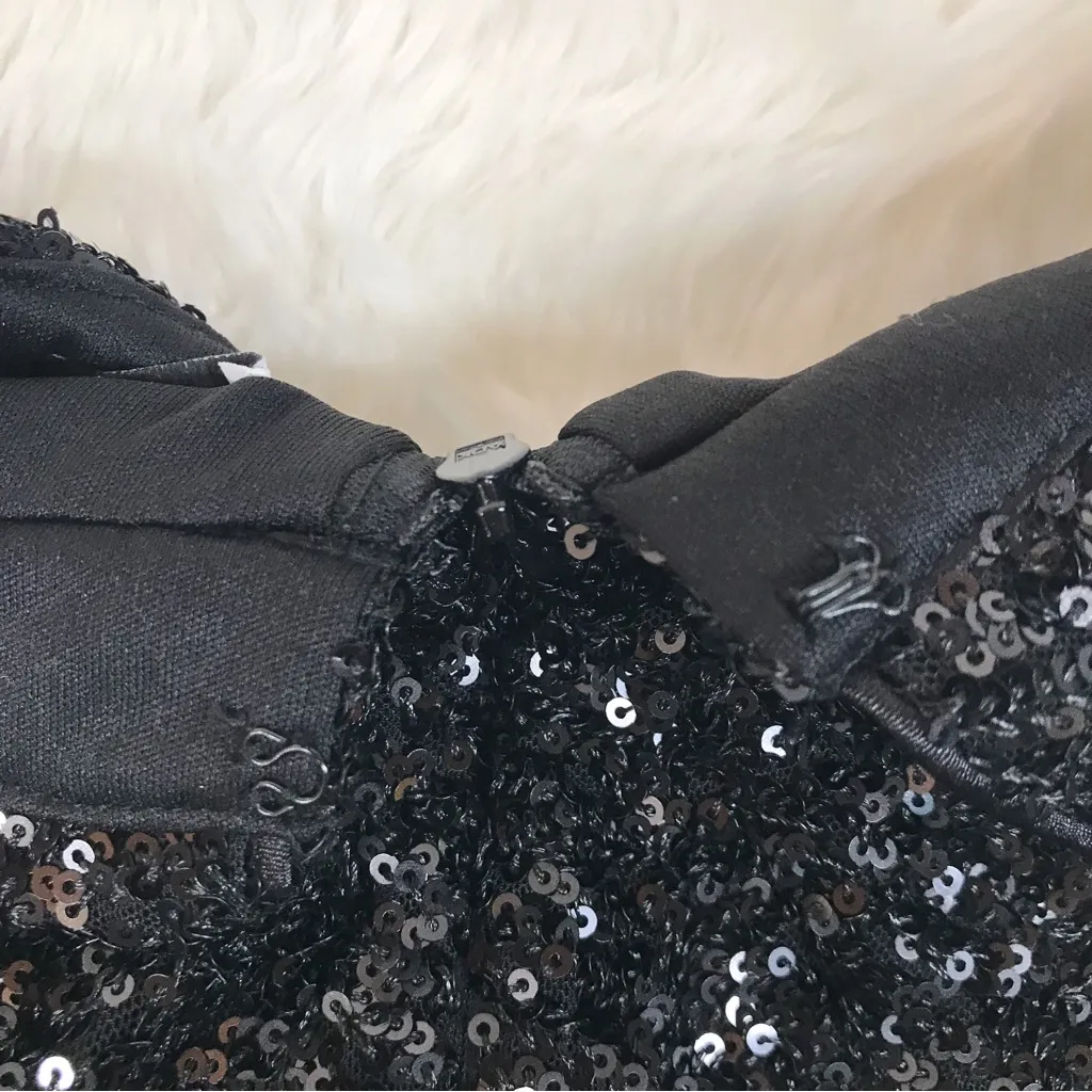 MABLE Anthropologie Black Sequin Mod Mini Dress Peter Pan Collar Party Small New - Image 9