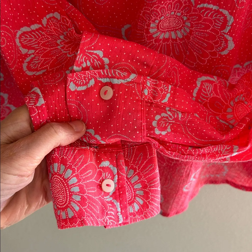 Carve designs Dylan pink coral floral organic cotton pop over blouse top M - Image 5