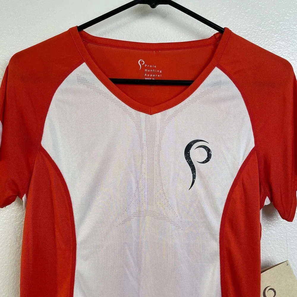 Prois Artemis Archery Shirt Small Womens Orange White Short Sleeve Pockets *Flaw - Image 3