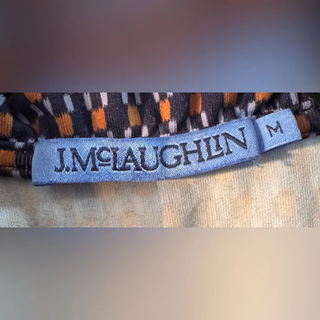 J. McLaughlin Durham Ruffle Top in Blue & Copper Geometric Pattern- Medium - Image 3