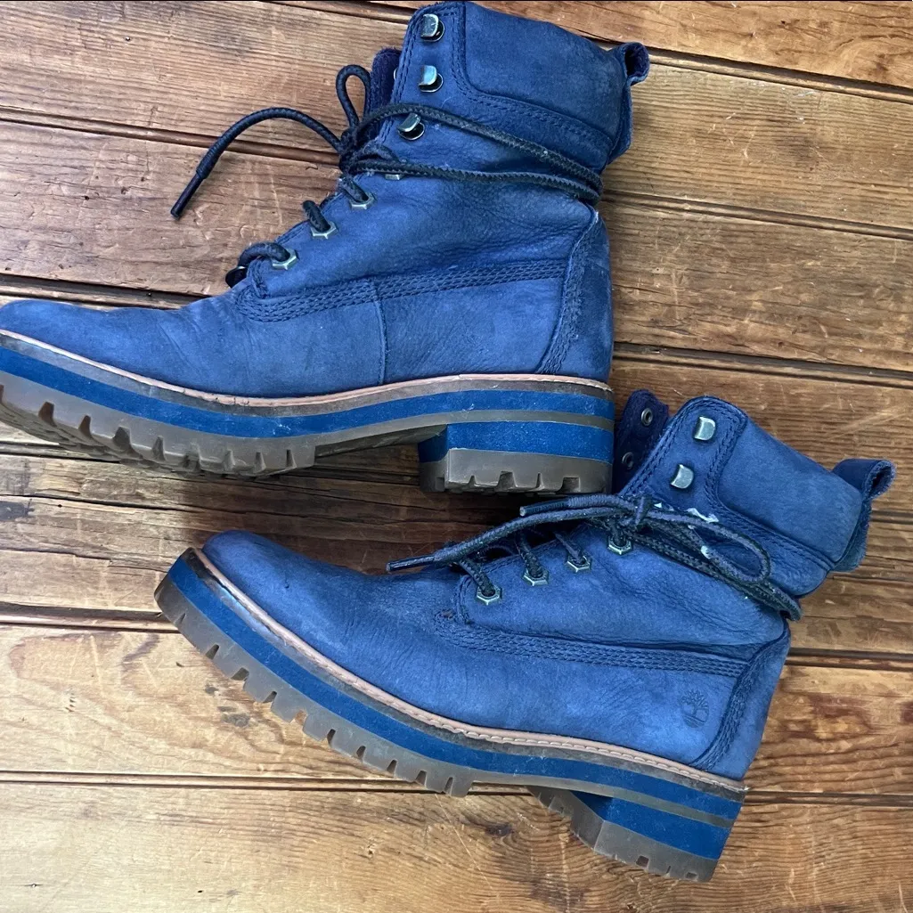 Timberland chunky cabincore womens blue lined suede leather work Boots size 7 - Image 4