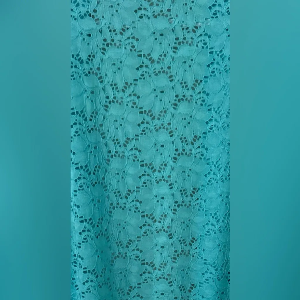 DENIM & CO Plus Size 2X Cardigan Top Aqua Blue 3/4 Sleeves Stretch Knit Lace - Image 6